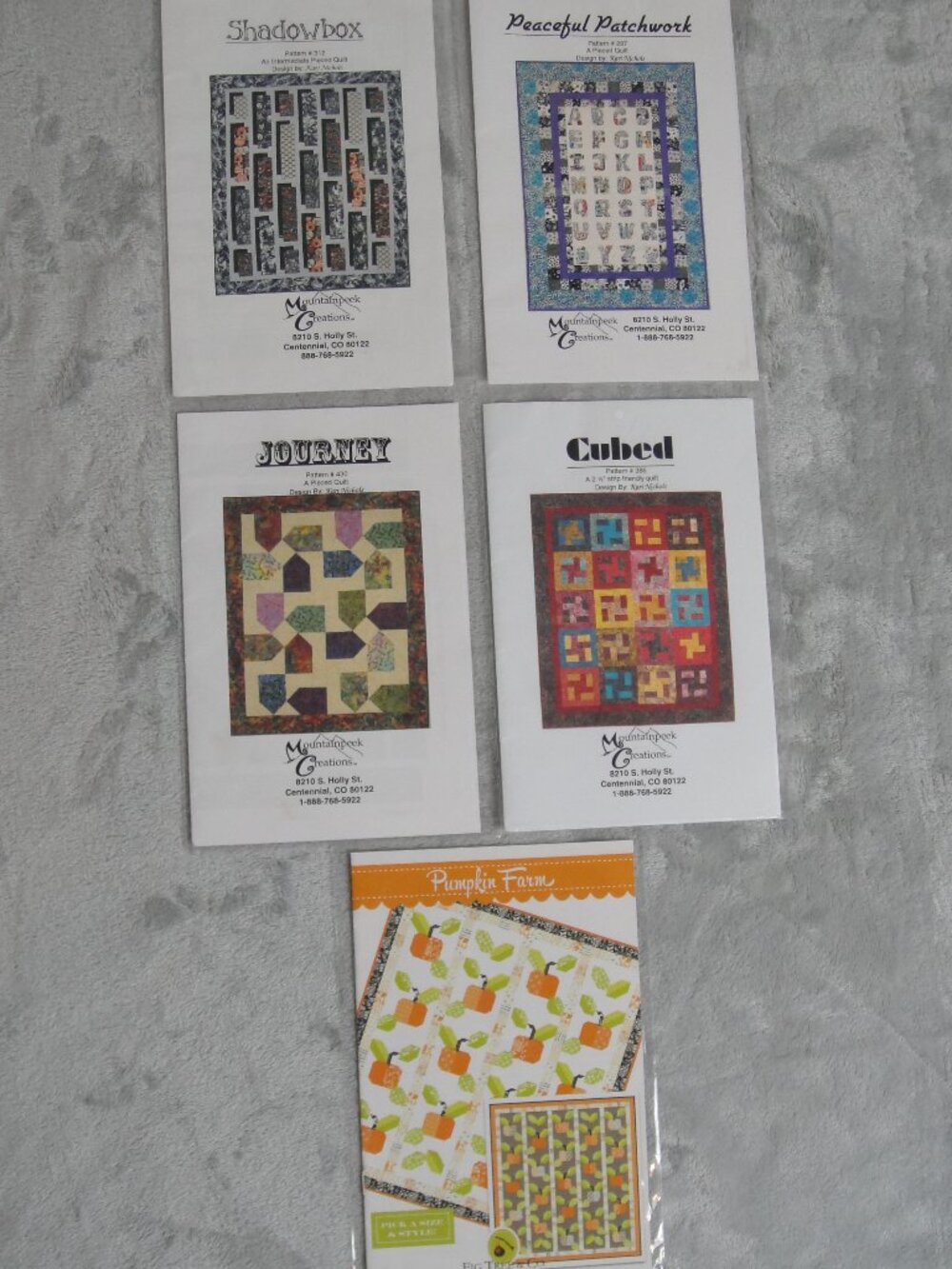 Quilting Applique Patterns 5-Pack Assortment - Alphabet, Cubes, Pumpkins, Etc